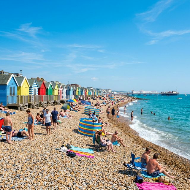 Brighton Beach with colourful beach huts