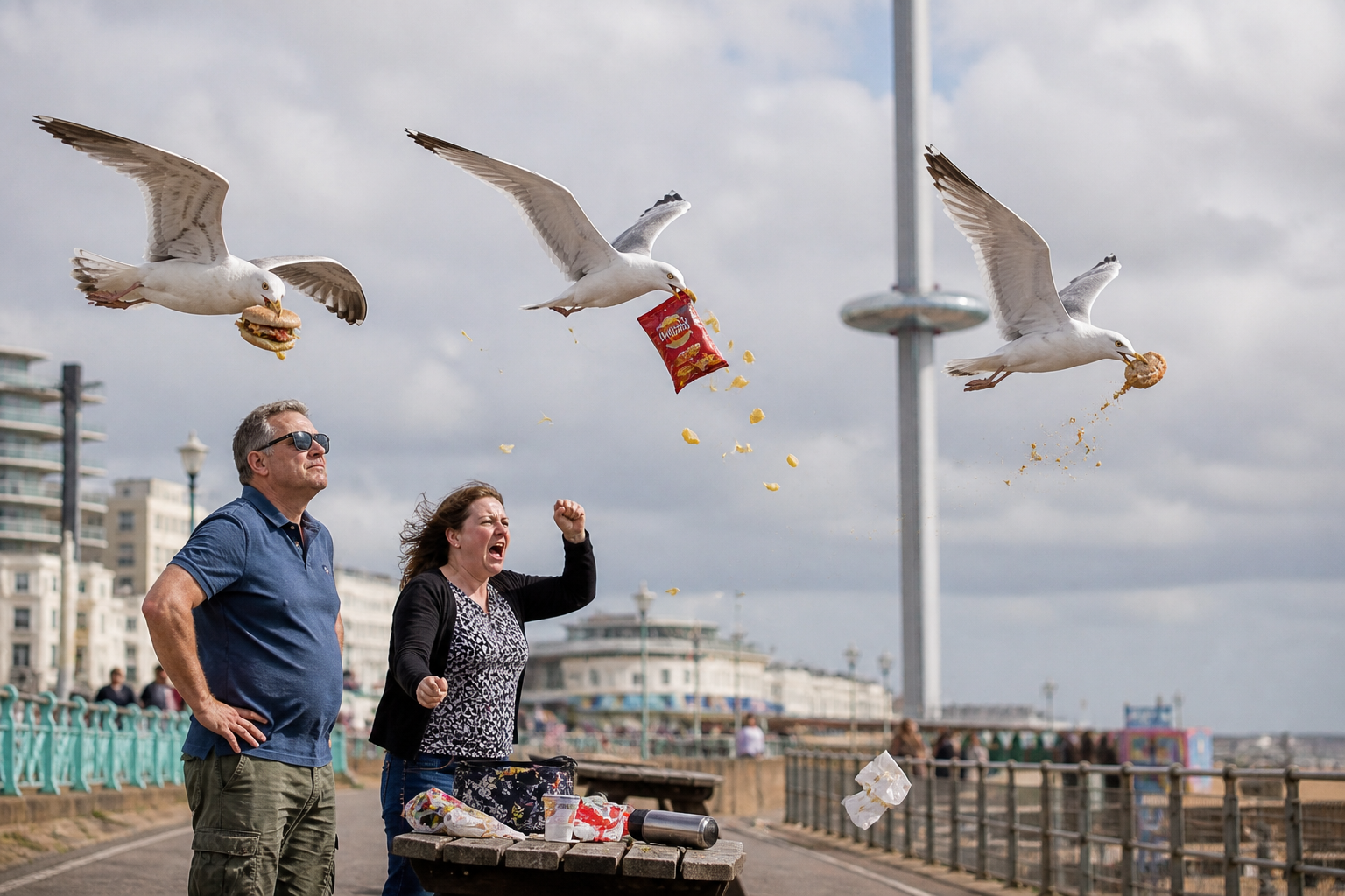 Brighton seagull stealing chips on the seafront – funny Brighton travel blog